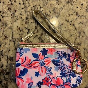 Lilly Pulitzer Floral Wristlet - with gold trim